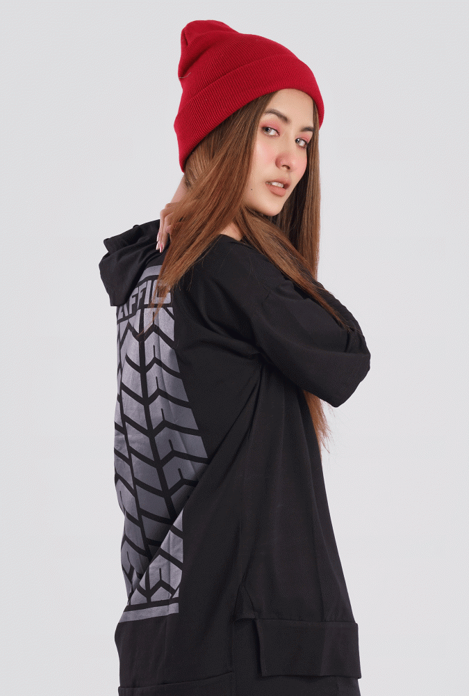 YGN TRAFFIC TYRE Design Hoodie Black& Gray (Girl)